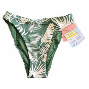 Shade & Shore NWT Women’s Green and White Tropical Print Bikini Bottom Size XS